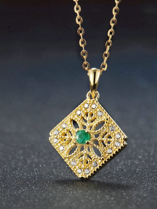 ZK Square Shape Natural Green Micro Pave 14 Gold Plated Necklace 2