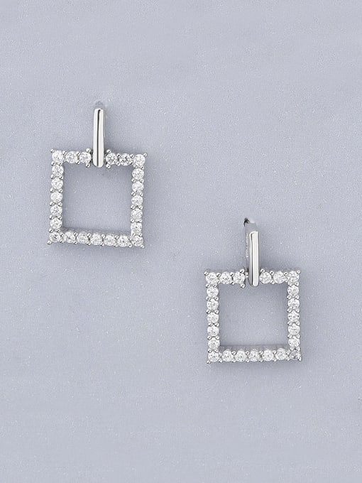 One Silver Square Shaped Zircon Drop Earrings 0