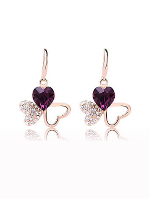 Purple Fashion Heart shaped Austria Crystal Earrings
