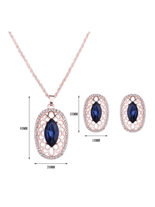 BESTIE Alloy Rose Gold Plated Fashion Artificial Stones Hollow Oval-shaped Two Pieces Jewelry Set 2