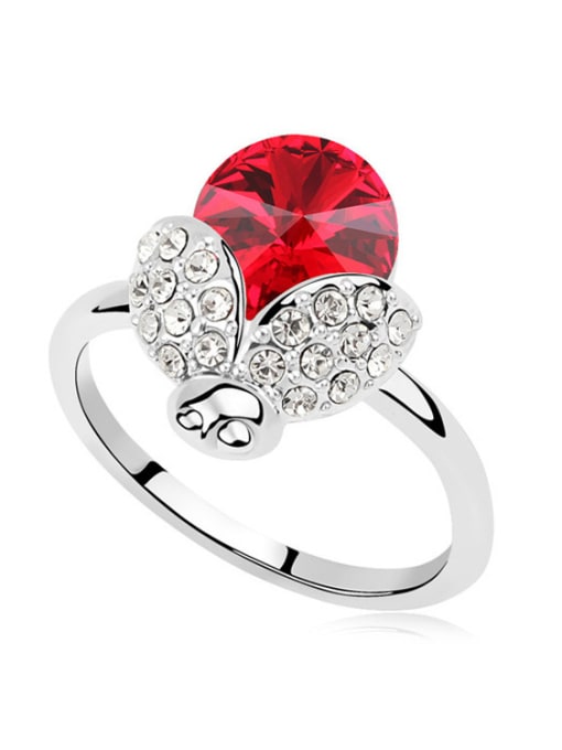 Red Personalized Cubic austrian Crystals Beetle Alloy Ring