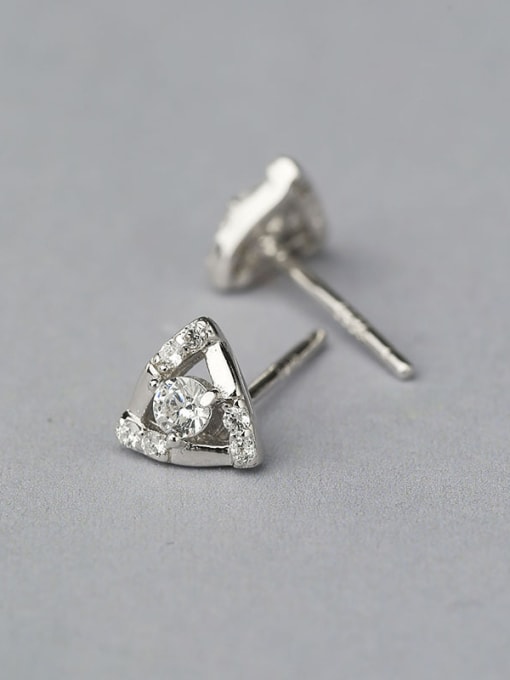 One Silver Women Triangle-shaped Zircon Stud Earrings 2