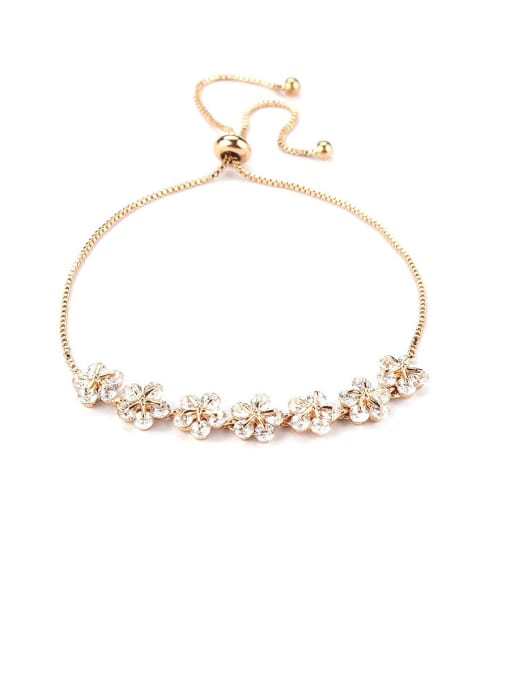 Champagne gold Copper With Cubic Zirconia Simplistic Flower Fashion Adjustable Bracelets