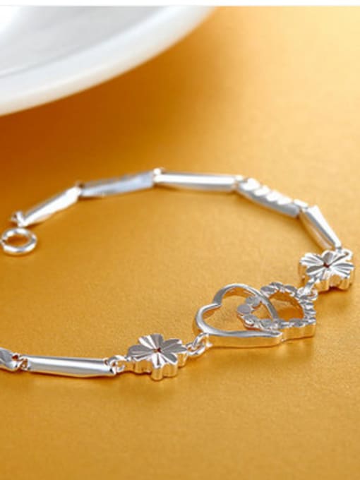 JIUQIAN Fashion 999 Silver Hearts Flowers Polishing Bracelet 1