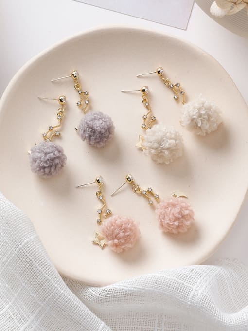 Girlhood Alloy With Gold Plated Fashion Plush ball Star Drop Earrings 1