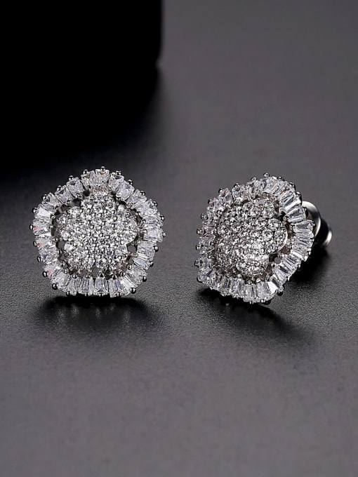Platinum-t03i05 Copper With Cubic Zirconia  Delicate Geometric Stud Earrings