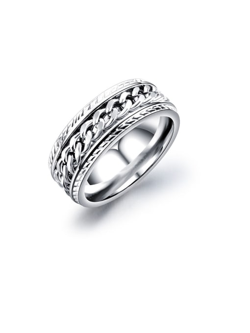 Open Sky Titanium With White Gold Plated Simplistic Fringe  Chain Band Rings 0