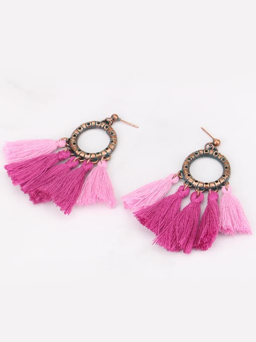 pink Bohemia style Fan-shaped  Cashmere Tassels Alloy Drop Earrings