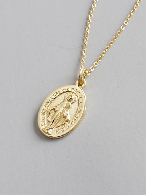 DAKA 925 Sterling Silver With 18k Gold Plated Vintage Virgin Mary tag Oval Necklaces 0