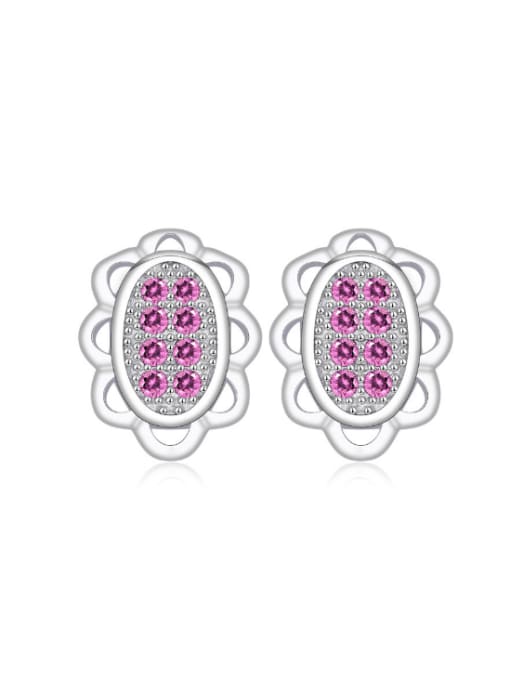 kwan Oval Flower Amethyst Silver Stud Earrings 0