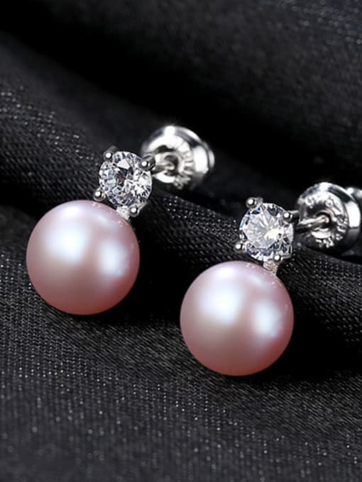 Purple Sterling Silver classic natural pearl zircon Stud Earrings