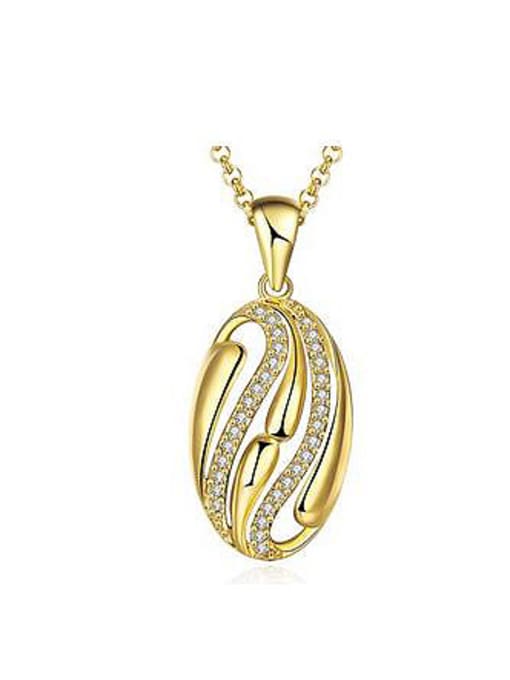 Gold Oval Pendant Rhinestones Women Necklace