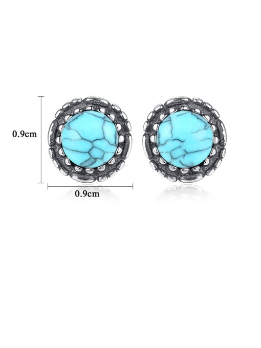 CCUI 925 Sterling Silver With Turquoise Vintage  Round Stud Earrings 4