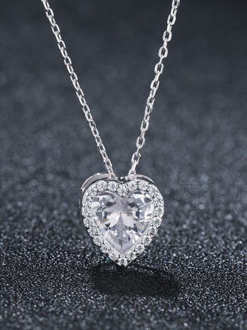 UNIENO 925 Sterling Silver With Platinum Plated Simplistic Heart Locket Necklace