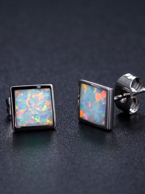 UNIENO Small White Opals Square Shaped Stud Earrings 1