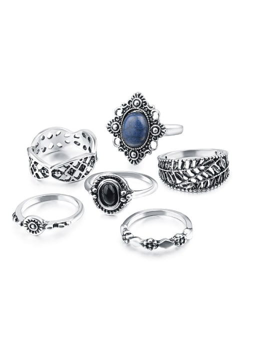 Gujin Retro style Resin stones Antique Silver Plated Ring Set 0