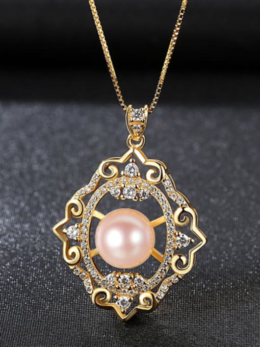Pink Sterling Silver 18K gold micro inlaid 3A zircon jewelry necklace