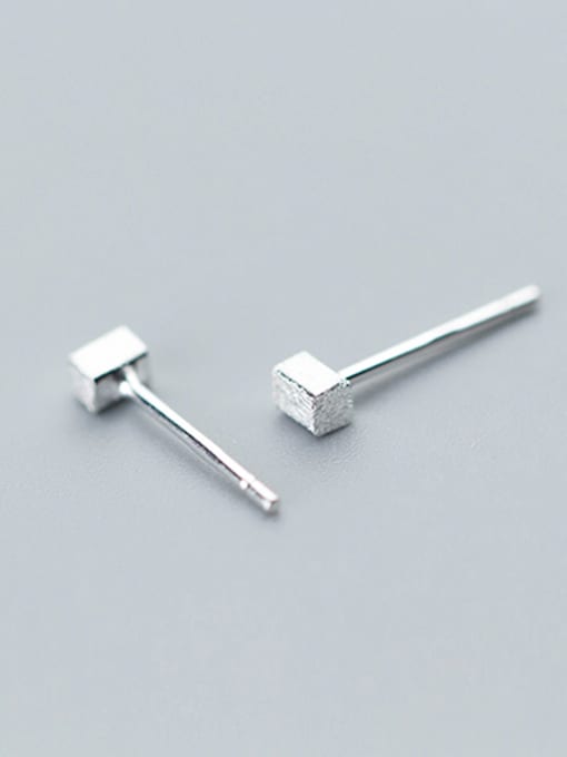 Rosh Sterling silver simple brushed square geometry mini earrings 0