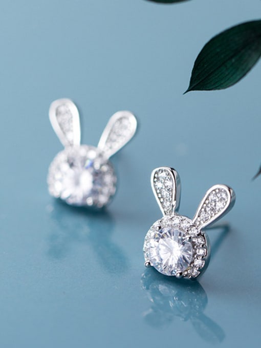 Rosh 925 Sterling Silver With Platinum Plated Cute Rabbit Stud Earrings 1