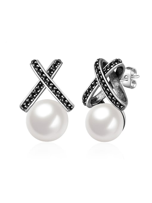 Ronaldo Elegant Cross Shaped Artificial Pearl Earrings 0