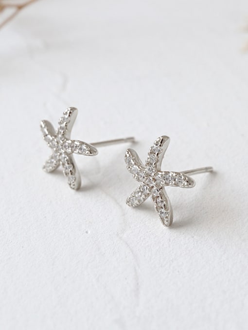 silver Sterling silver minimalist micro-inlay zricon starfish earrings