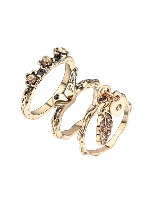 Gujin Personalized Retro style Antique Gold Plated Midi Ring Set 0