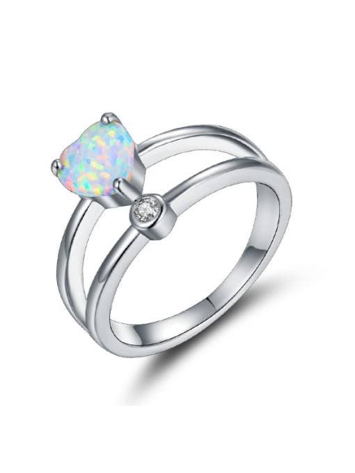 White Heart Shaped Blue Opal White Gold Plated Ring