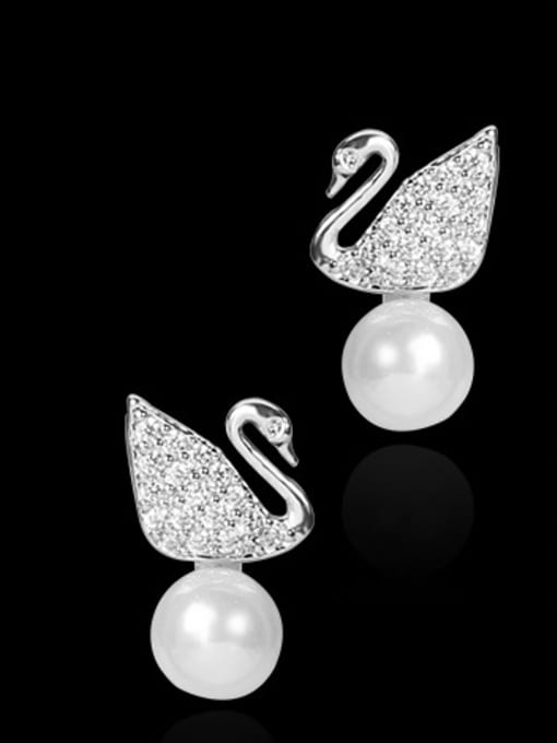 Mo Hai Copper With Platinum Plated Delicate Swan Stud Earrings 1