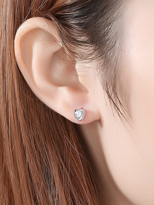 CCUI 925 Sterling Silver With Cubic Zirconia Cute Heart Stud Earrings 1