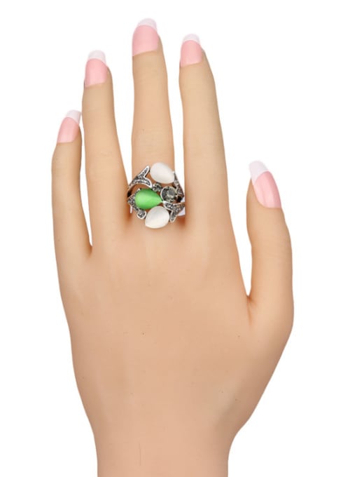 Gujin Personalized Opal stones Grey Crystals Alloy Ring 1