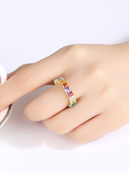 BLING SU Copper With Gold Plated Cute Geometric Band Rings 1