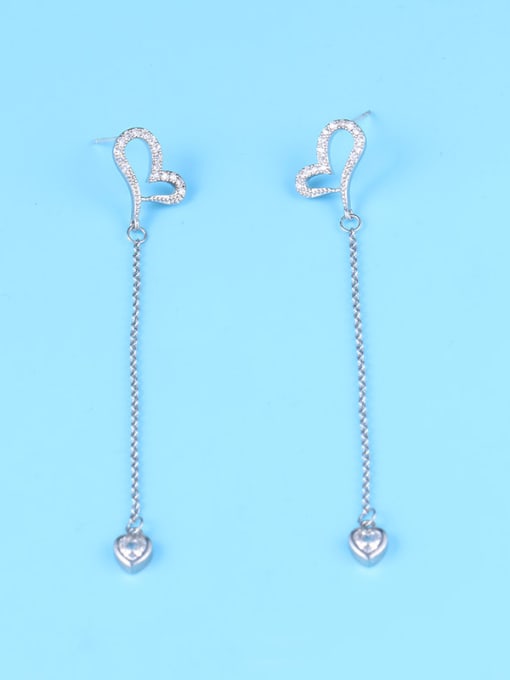Mo Hai Copper With Platinum Plated Simplistic Heart Threader Earrings 0