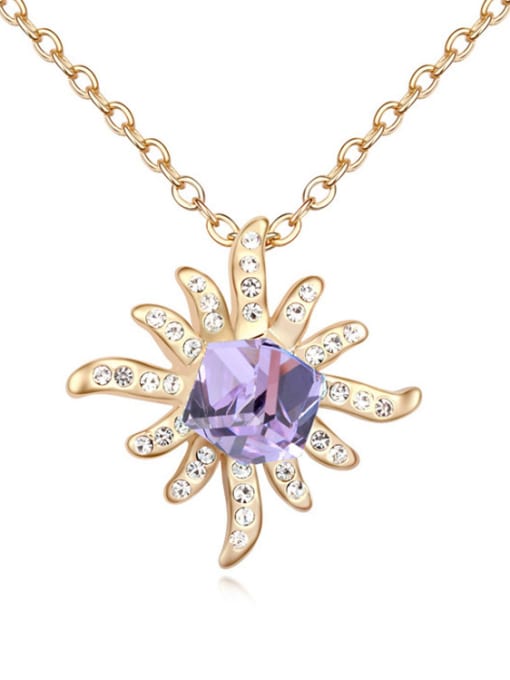 purple Fashion Cubic austrian Crystals Flowery Pendant Alloy Necklace