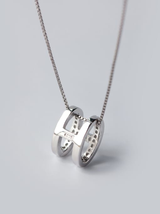 Rosh S925 Silver H Letter shaped Oval Necklace 1