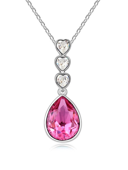 hot pink Simple Water Drop Heart austrian Crystals Alloy Necklace