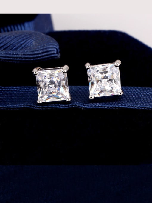 Qing Xing Love ,Five-Star And Five Square High-Quality Zircon 6MM  True Platinum stud Earring 1