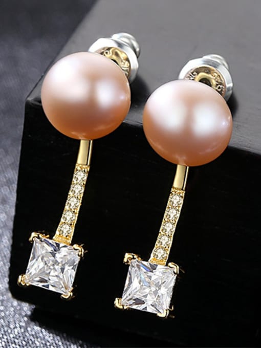 Pink Sterling silver micro-set 3A zircon natural pearl stud earrings