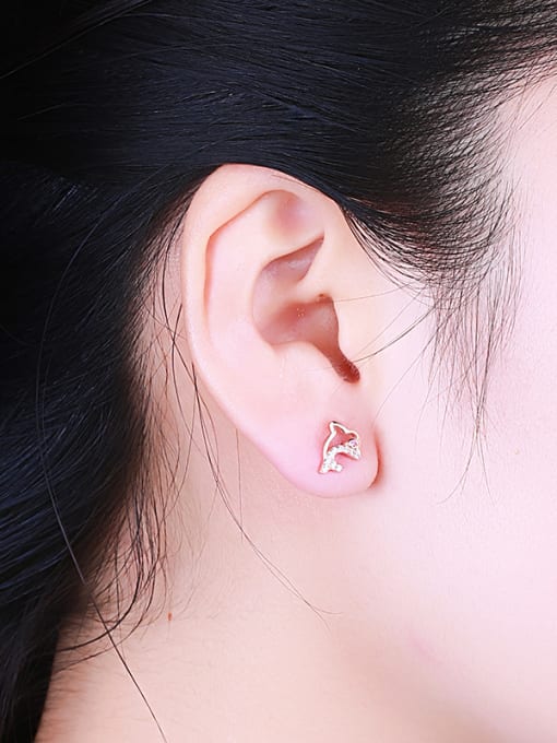 One Silver Rose Gold Plated Dolphin Zircon Earrings 1