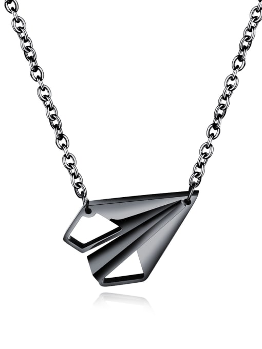 1544-black Stainless Steel With Black Gun Plated Simplistic Plane Necklaces