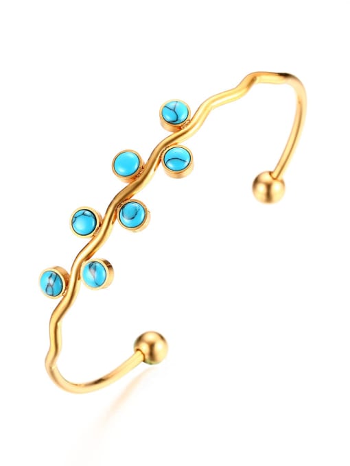 CONG Fresh Gold Plated Letter C Shaped Turquoise Bangle 1