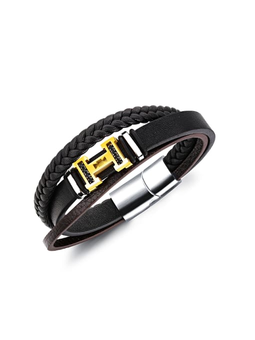 Open Sky Personalized Artificial Leather Woven Gold Plated Bracelet 0