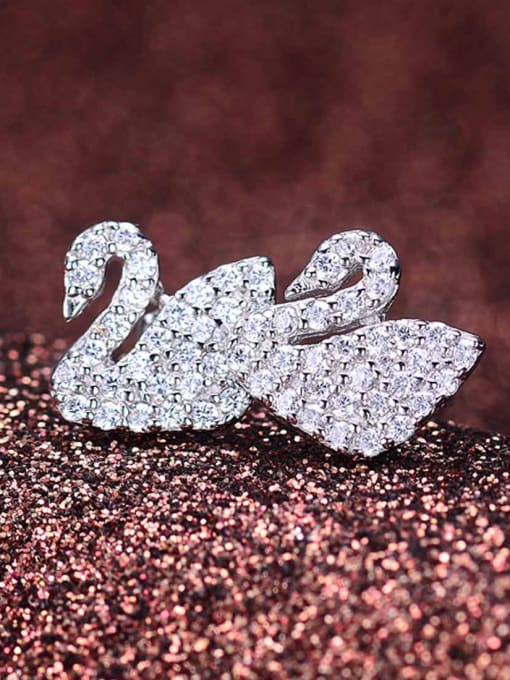 One Silver Elegant Cubic Zirconias-covered Swan 925 Silver Stud Earrings 0