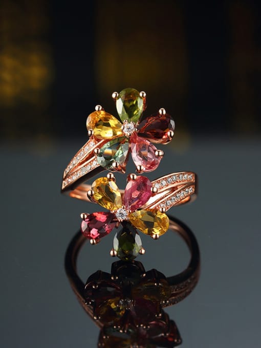 Deli Multi-color Gemstones Flower Cocktail Ring 1