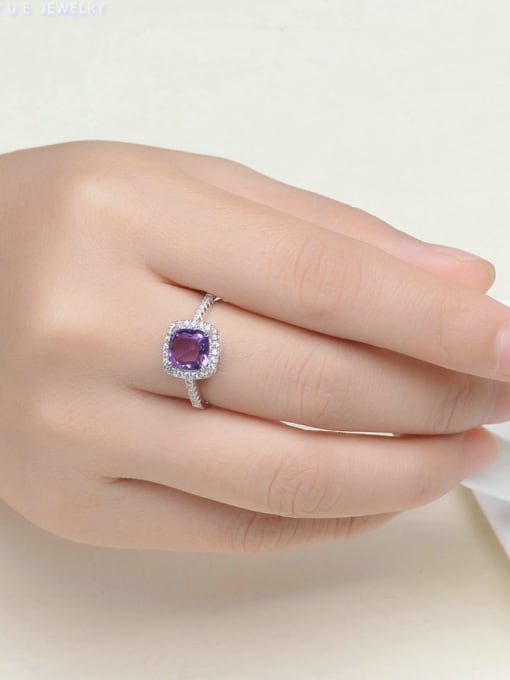 ZK Natural Amethyst Zircons Platinum Plated Silver Ring 1