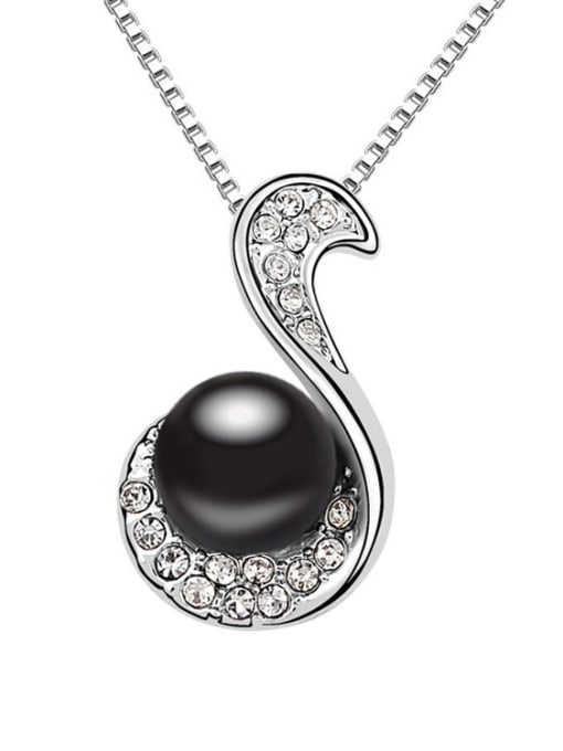Black Fashion Imitation Pearl Shiny Tiny Crystals Alloy Necklace