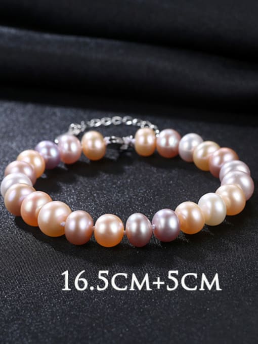 Mixed Color Sterling Silver 6-7mm flat natural freshwater pearl bracelet