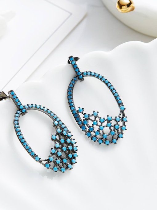 CEIDAI Retro style Tiny Turquoise Stones Hollow Stud Earrings 2