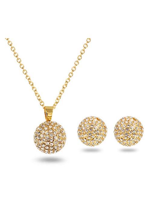 SANTIAGO Shining 18K Gold Plated Ball Shaped Zircon Two Pieces Jewelry Set 0