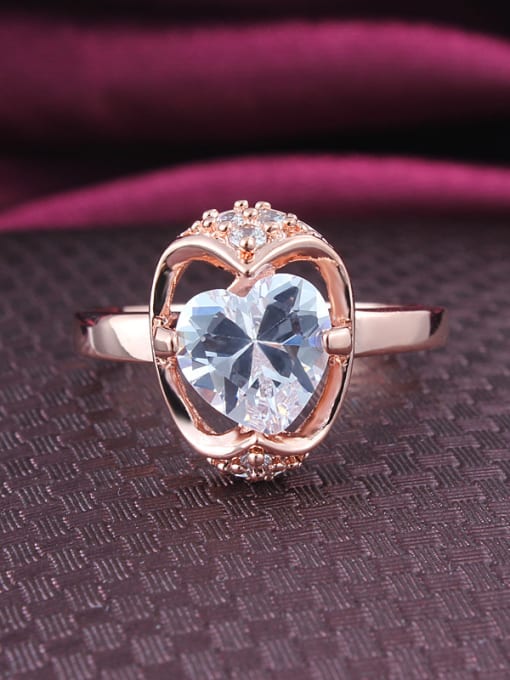 SANTIAGO High Quality White Heart Shaped Zircon Copper Ring 1