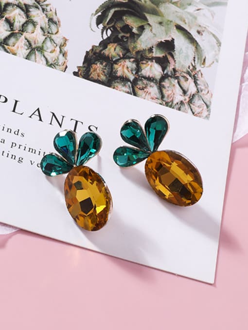 D yellow (pineapple) Alloy With Rose Gold Plated Fashion Friut Cherry Pineapple Stud Earrings